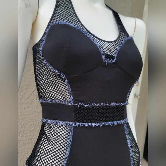 La Perla double split goth fishnet sheer  bodice long slip gown size small - Picture 5 of 13